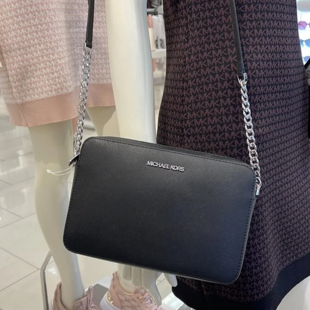 Michael Kors Jet Set Item Large East West Zip Crossbody Leather Black - Picture 13 of 16